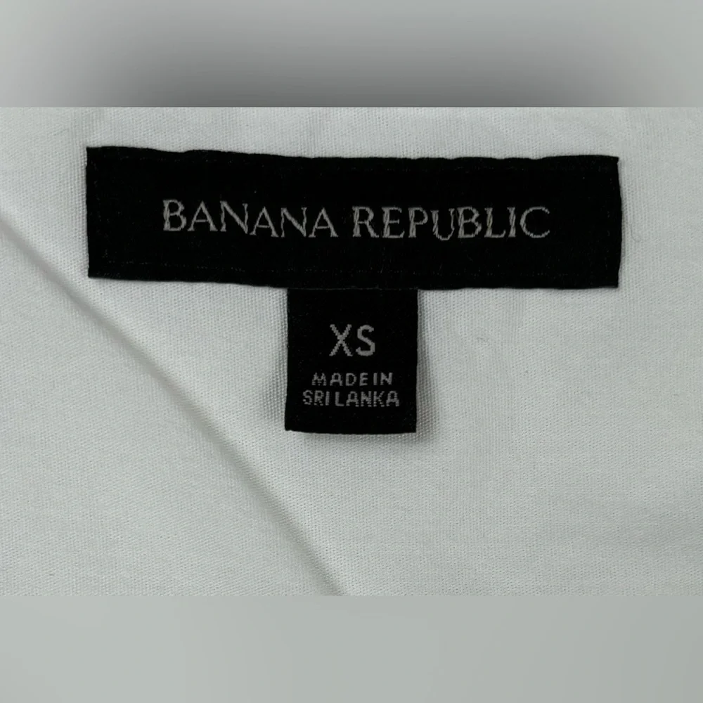 Banana Republic White 3/4 Puff Sleeve Split Neck Blouse Top XS 0741
